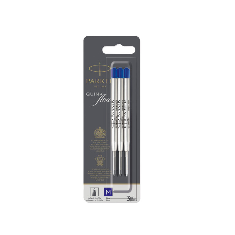 Blister 3 refill sfera Quinkflow medio blu Parker