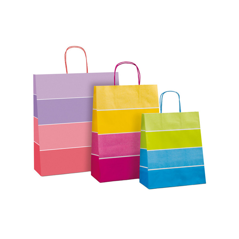 Shopper Bicolor c/manici in carta ritorta 16x8x21cm colori assort. Rex Sadoch