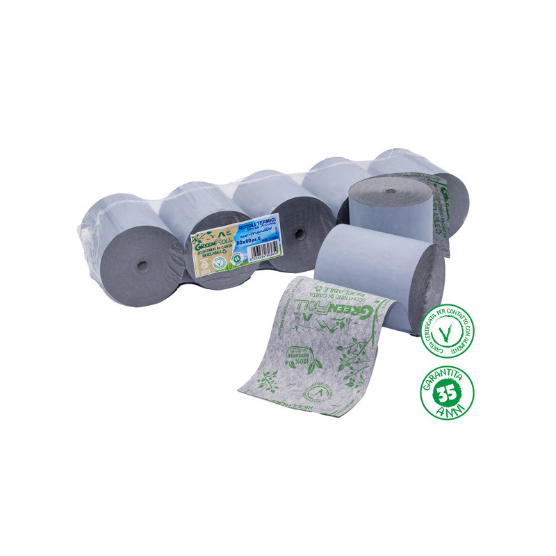 Blister 5 rotoli RC carta termica Green Roll 48gr 79mm x 80mt 78mm - Ricicl.