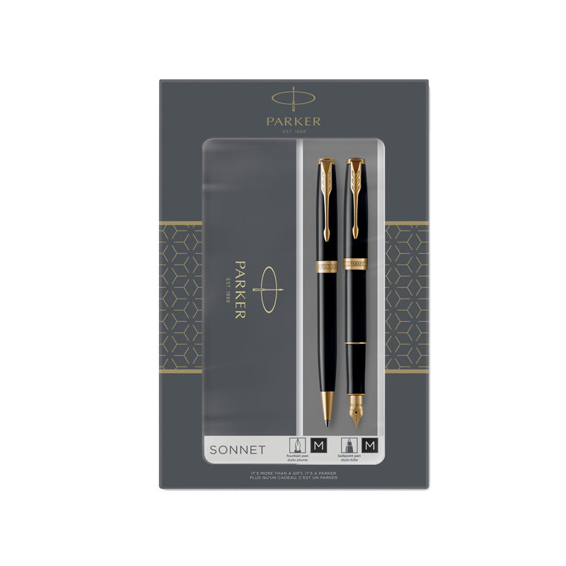 Gift Set DUO Sonnet Black GT + stilografica M + Sfera M Parker