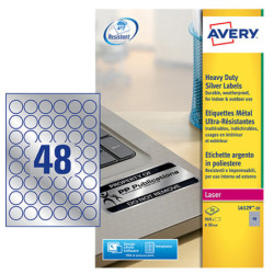 Poliestere adesivo L6129 argento 20fg A4  30mm(48et/fg) laser Avery