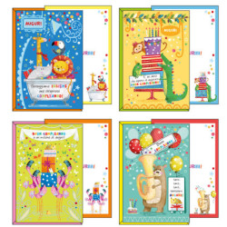 Biglietto Buon Compleanno tema bambini 4 soggetti assortiti Kartos