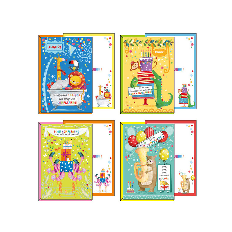 Biglietto Buon Compleanno tema bambini 4 soggetti assortiti Kartos