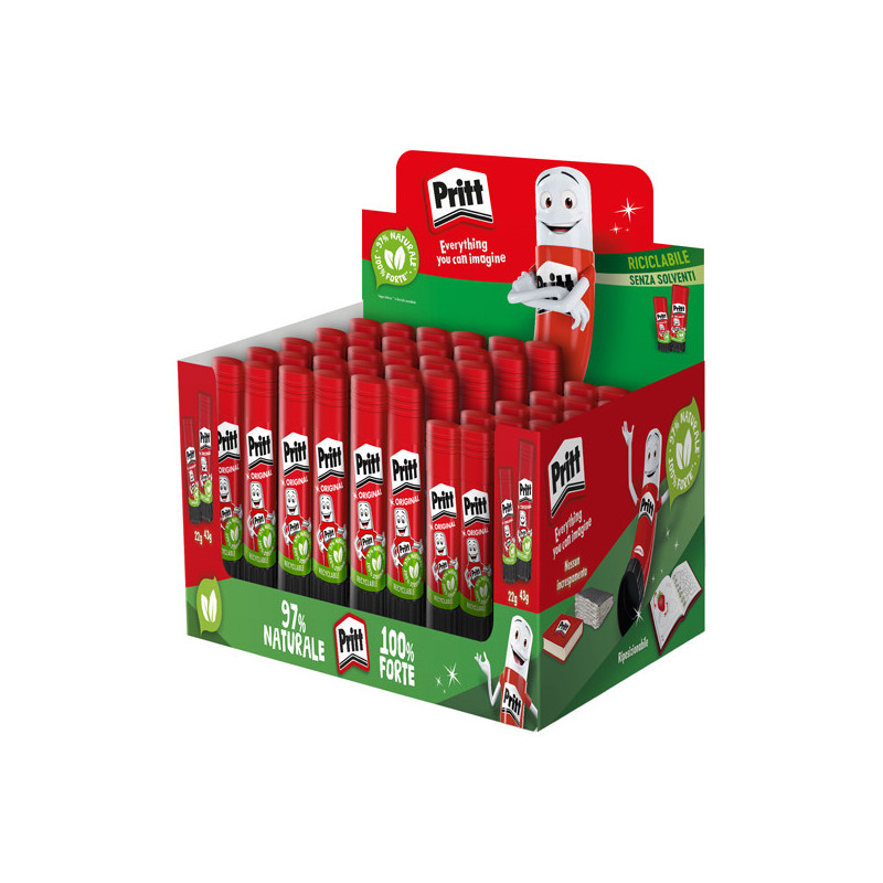 Display 24pz colla stick 22gr + 30pz colla stick 43gr Pritt