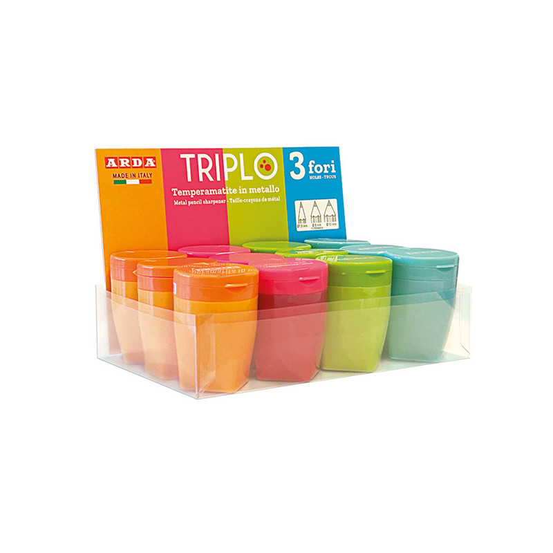 Temperamatite Triplo 3 fori in colori assortiti Arda