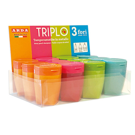 Temperamatite Triplo 3 fori in colori assortiti Arda