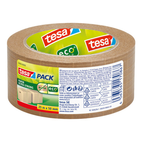 Nastro adesivo 25mt x 50mm Tesapack Paper ultra strong ecoLogo avana Tesa