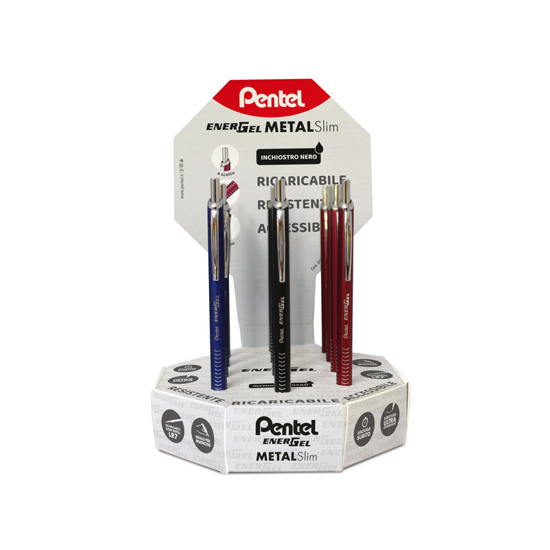 Expo 12pz Energel metal slim + 12pz refill Pentel