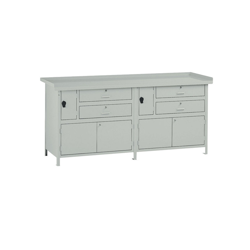 Banco da lavoro con 4 cassetti e 2 vani 200x67x90cm grigio