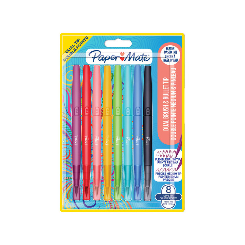 Astuccio 8 colori Flair Dual tip pennarello punta media/brush Papermate