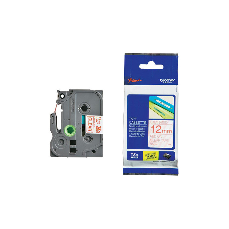 NASTRO BROTHER TZE-132 12MMx8MT ROSSO/TRASPARENTE