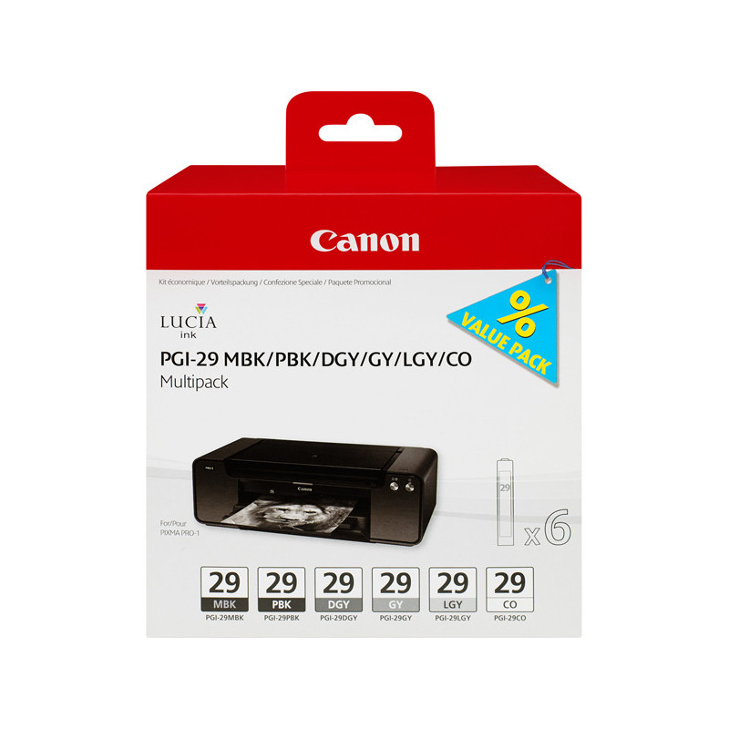 CANON INK PGI-29 MULTIPACK BK OPACO, BK PHOTO, GRIGIO, GRIGIO SCURO E CHIARO