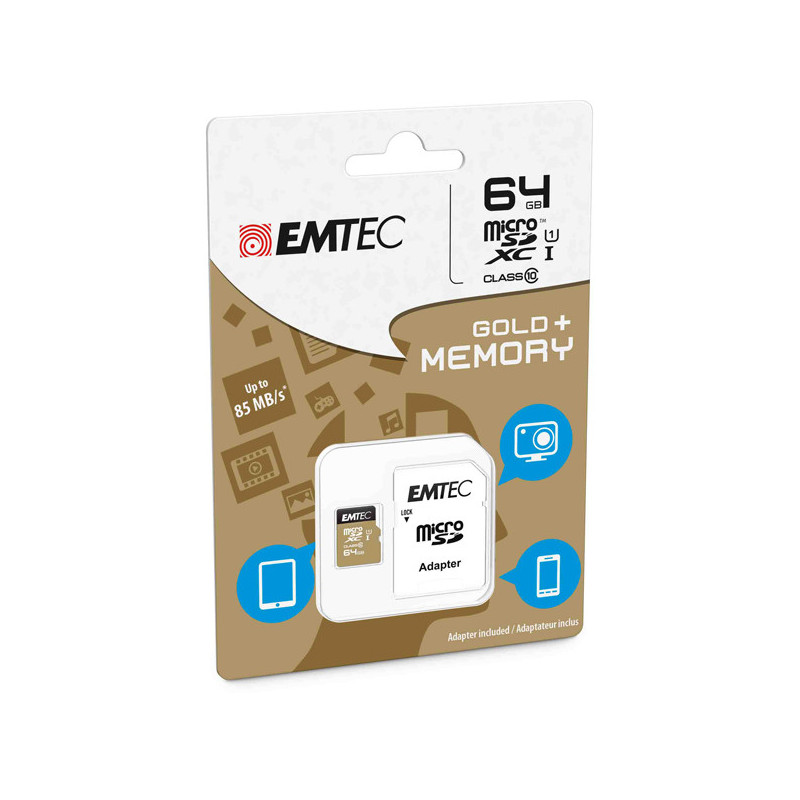 MICRO SDXC EMTEC 64GB CLASS 10 GOLD + CON ADATTATORE