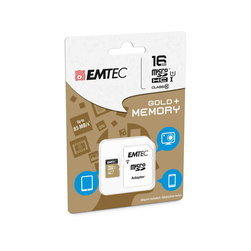 MICRO SDHC EMTEC 16GB CLASS 10 GOLD PLUS CON ADATTATORE