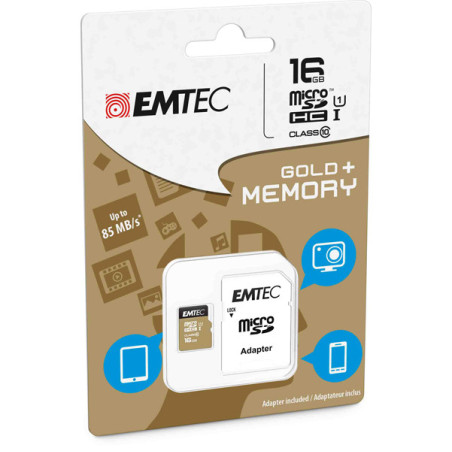 MICRO SDHC EMTEC 16GB CLASS 10 GOLD PLUS CON ADATTATORE