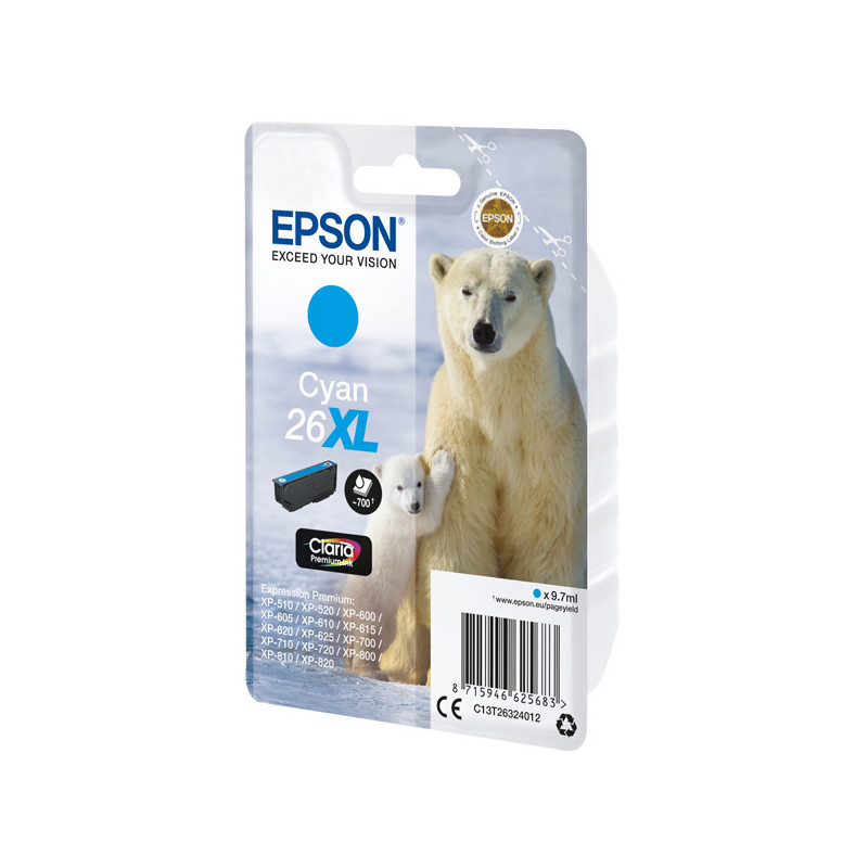 CARTUCCIA CIANO EPSON CLARIA PREMIUM, SERIE 26XL/ORSO POLARE, IN BLISTER