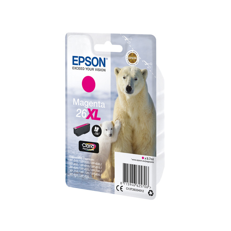 CARTUCCIA MAGENTA EPSON CLARIA PREMIUM, SERIE 26XL/ORSO POLARE, IN BLISTER