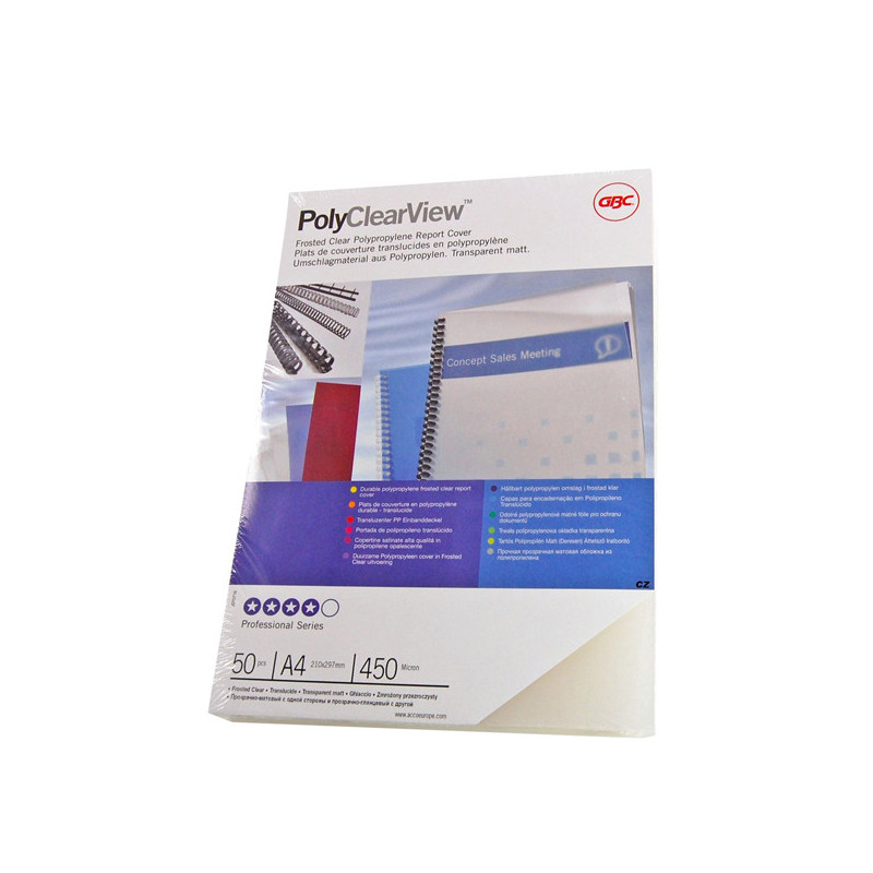 Scatola 100 copertine PolyClear View A4 300micron ppl neutro trasp.opaco GBC