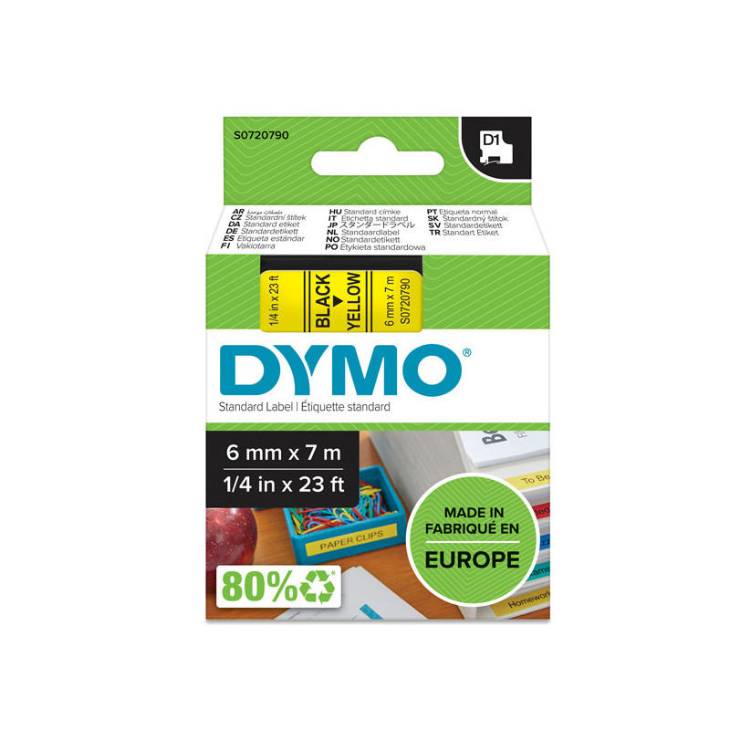 NASTRO DYMO TIPO D1 (6MMX7MT) NERO/GIALLO 436180