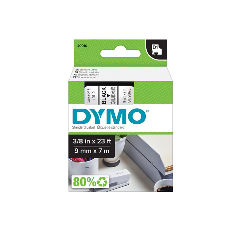 NASTRO DYMO TIPO D1 (9MMX7M) NERO/TRASPARENTE 409100