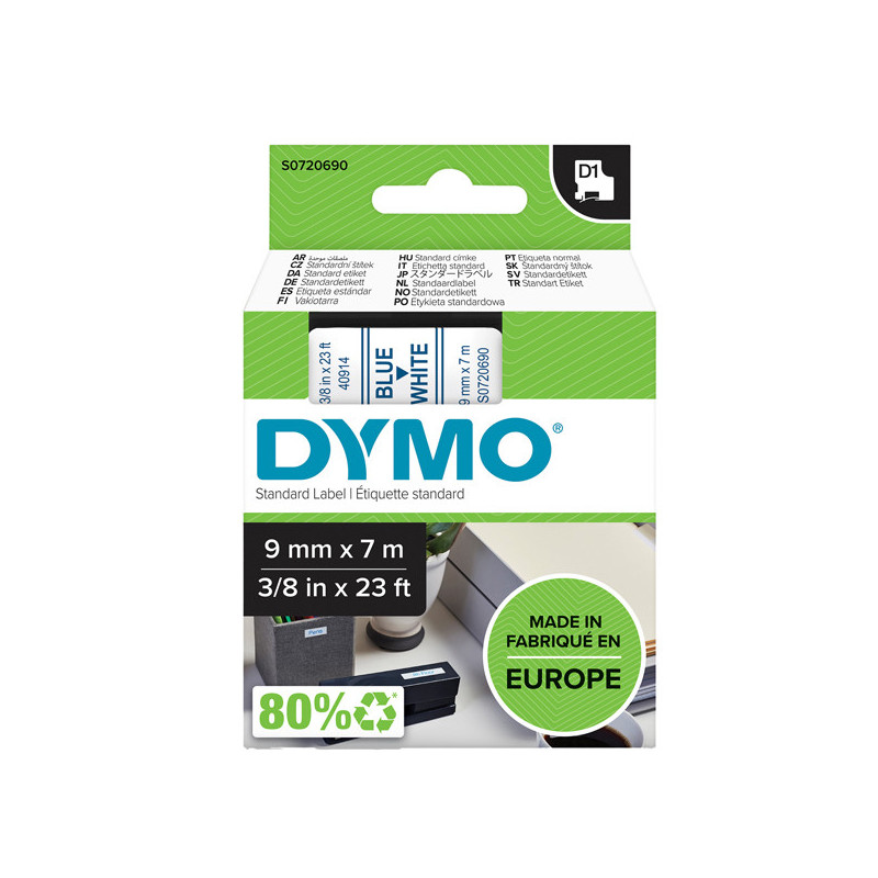 NASTRO DYMO TIPO D1 (9MMX7M) BLU/BIANCO 409140