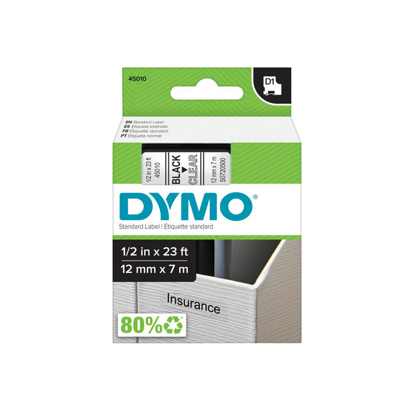 NASTRO DYMO TIPO D1 (12MMX7M) NERO/TRASPARENTE 450100