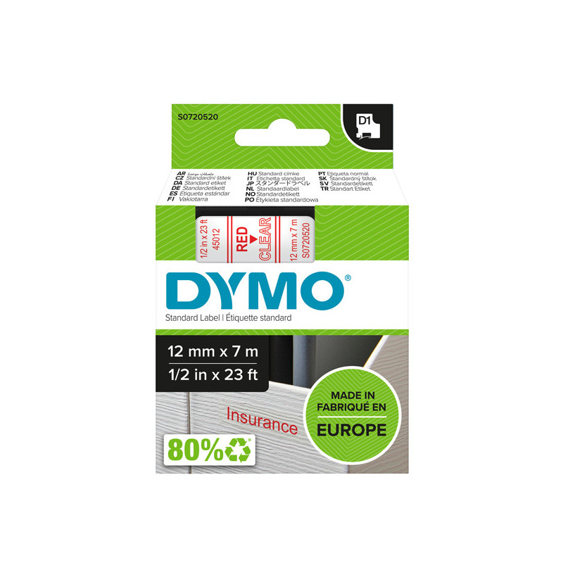 NASTRO DYMO TIPO D1 (12MMX7M) ROSSO/TRASPARENTE 450120