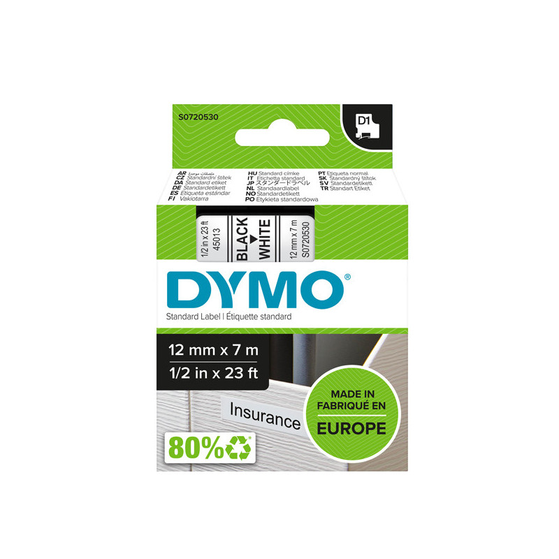 NASTRO DYMO TIPO D1 (12MMX7M) NERO/BIANCO 450130