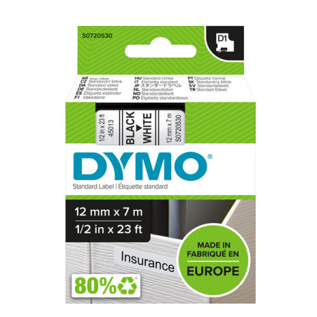 NASTRO DYMO TIPO D1 (12MMX7M) NERO/BIANCO 450130