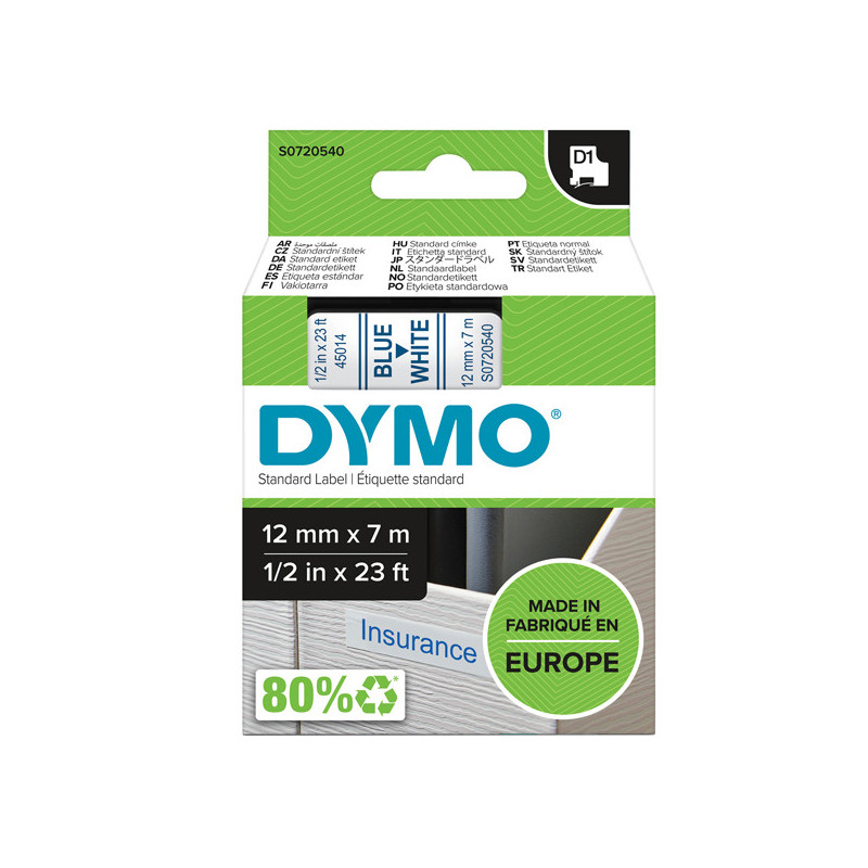 NASTRO DYMO TIPO D1 (12MMX7M) BLU/BIANCO 450140