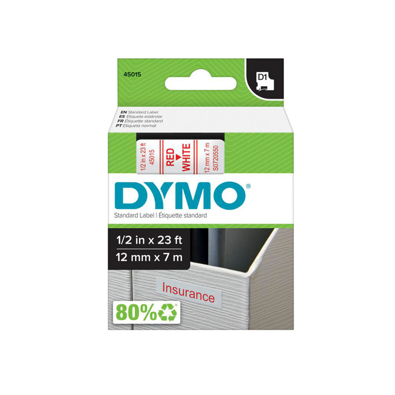 NASTRO DYMO TIPO D1 (12MMX7M) ROSSO/BIANCO 450150