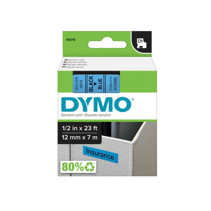 NASTRO DYMO TIPO D1 (12MMX7M) NERO/BLU 450160