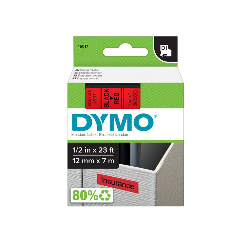 NASTRO DYMO TIPO D1 (12MMX7M) NERO/ROSSO 450170