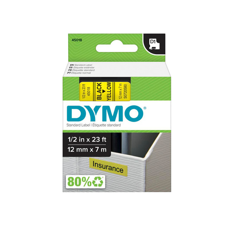 NASTRO DYMO TIPO D1 (12MMX7M) NERO/GIALLO 450180