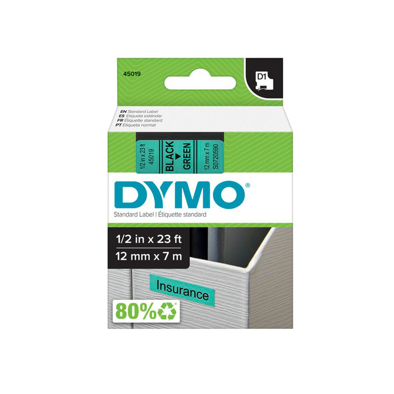 NASTRO DYMO TIPO D1 (12MMX7M) NERO/VERDE 450190