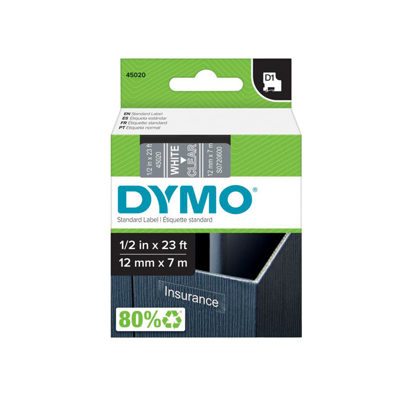 NASTRO DYMO TIPO D1 (12MMX7M) BIANCO/TRASPARENTE 450200