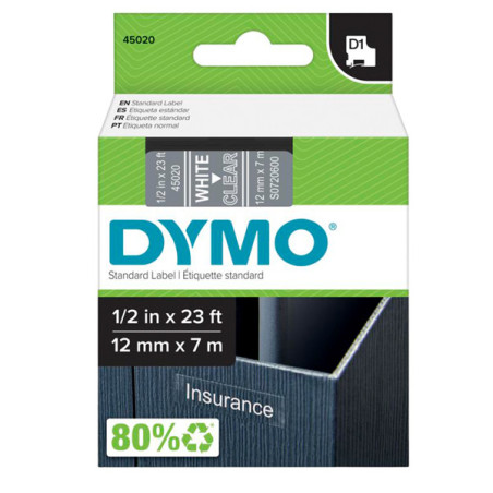 NASTRO DYMO TIPO D1 (12MMX7M) BIANCO/TRASPARENTE 450200