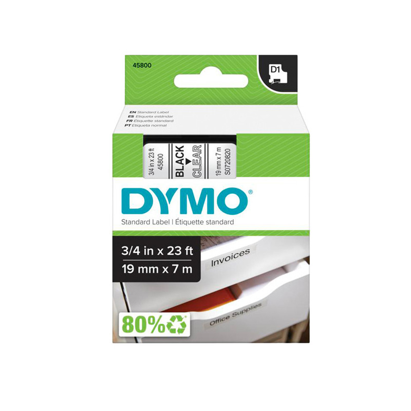 NASTRO DYMO TIPO D1 (19MMX7MT) NERO/TRASPARENTE 458000