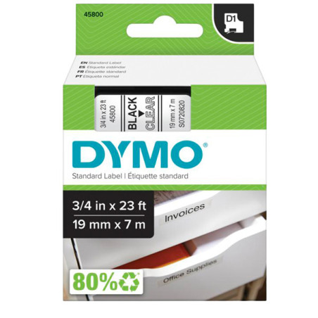 NASTRO DYMO TIPO D1 (19MMX7MT) NERO/TRASPARENTE 458000