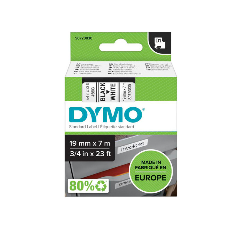 NASTRO DYMO TIPO D1 (19MMX7MT) NERO/BIANCO 458030