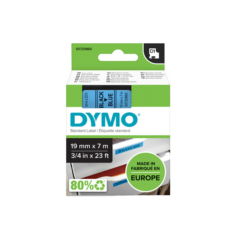 NASTRO DYMO TIPO D1 (19MMX7MT) NERO/BLU 458060