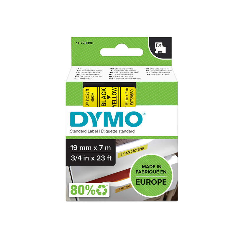 NASTRO DYMO TIPO D1 (19MMX7MT) NERO/GIALLO 458080