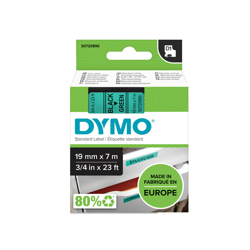 NASTRO DYMO TIPO D1 (19MMX7MT) NERO/VERDE 458090