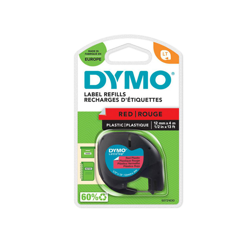 NASTRO IN PLASTICA DYMO LETRATAG 12MMX4M ROSSO 912030