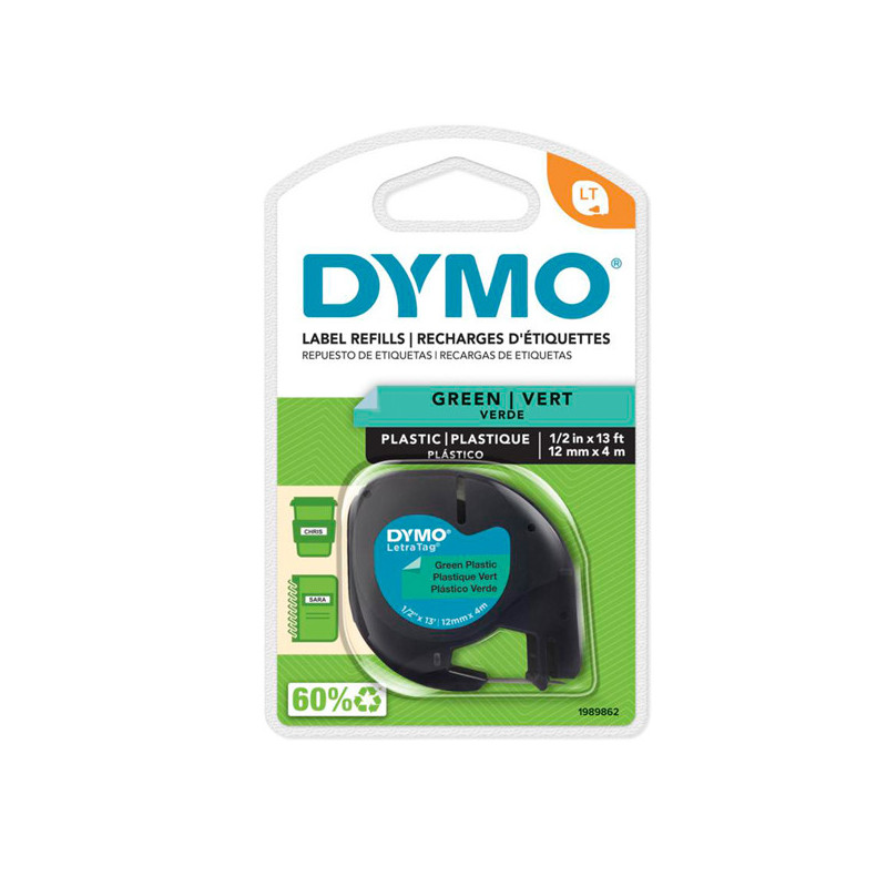 NASTRO IN PLASTICA DYMO LETRATAG 12MMX4M VERDE 912040