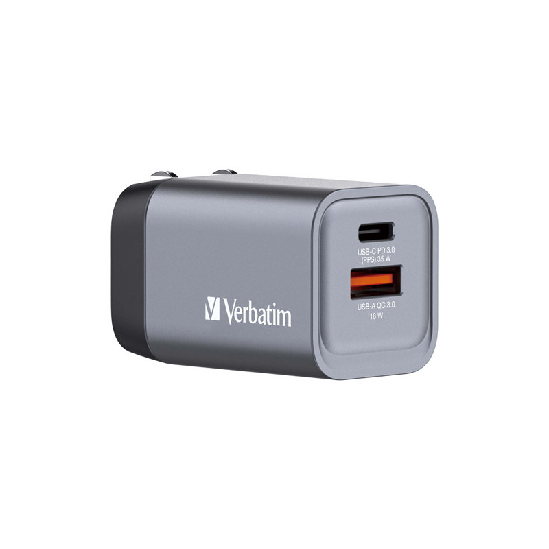 Adattatore da viaggio GNC-35- 1x USB-C PD 35W, 1x USB-A QC 3.0-35W-Verbatim