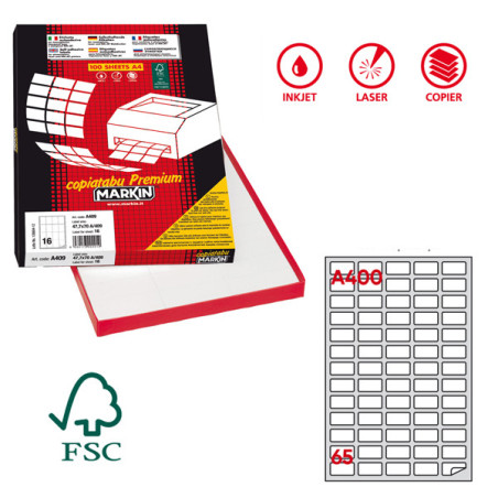 Etichetta adesiva A/400 bianca 100fg A4 38,1x21,2mm (65eti/fg) Markin