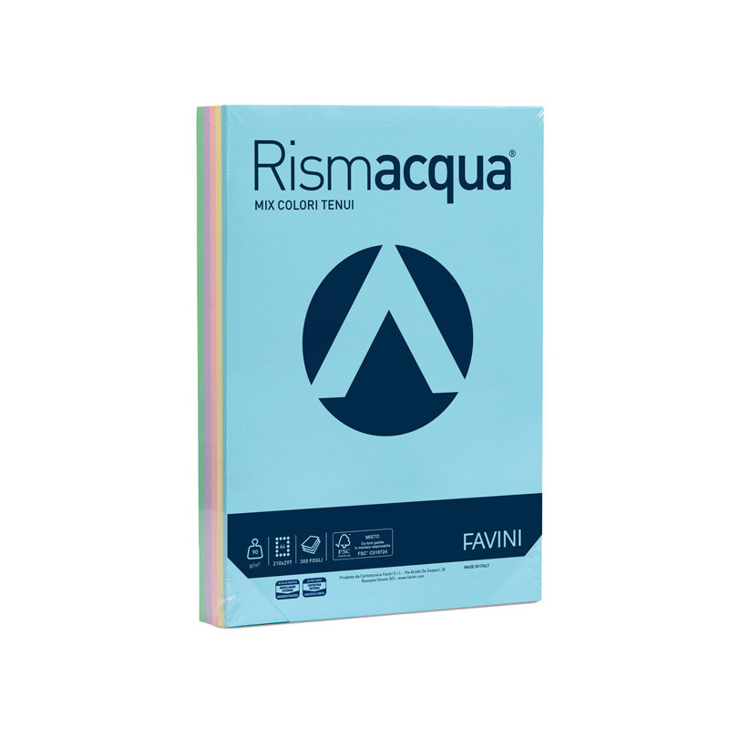 Carta RISMACQUA 90gr A4 300fg mix 5 colori FAVINI