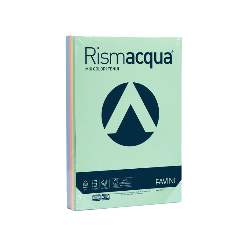 Carta RISMACQUA 140gr A4 200fg mix 5 colori FAVINI