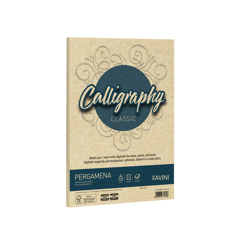 Carta Calligraphy Pergamena 190gr A4 250fg crema 05 Favini